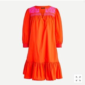 NWT - J Crew Embroidered Popover Dress w/ Ruffle